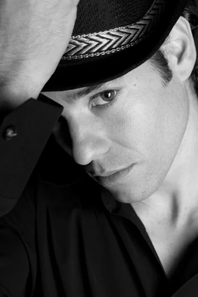 stock image Handsome man portrait hat black and white