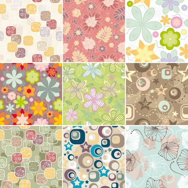 Set of seamless floral pattern — Stock Vector