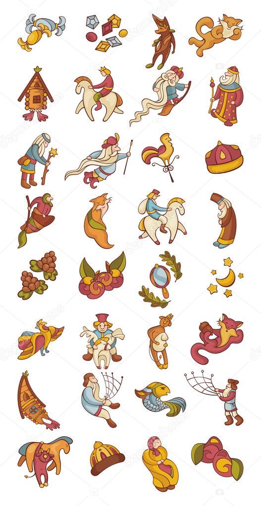 Set of fairytale characters and items