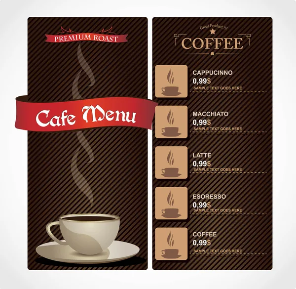 कॉफी शॉप मेनू कार्ड — स्टॉक वेक्टर