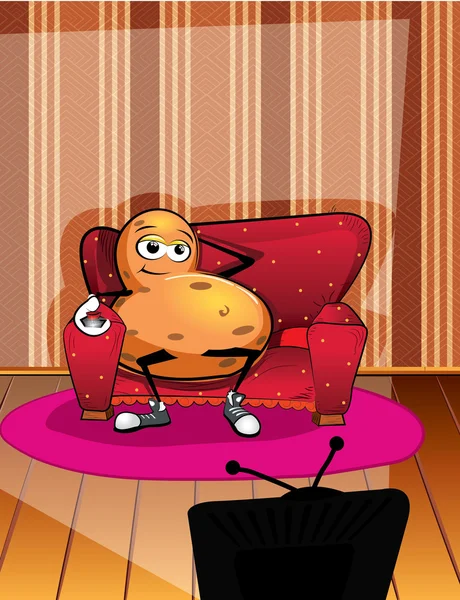 Potatoman paresseux regardant la télévision — Image vectorielle
