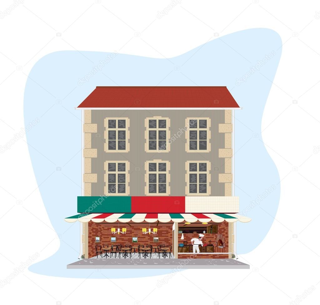 Vintage building with pizzeria