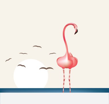 Flamingo stilize deniz manzara karşı