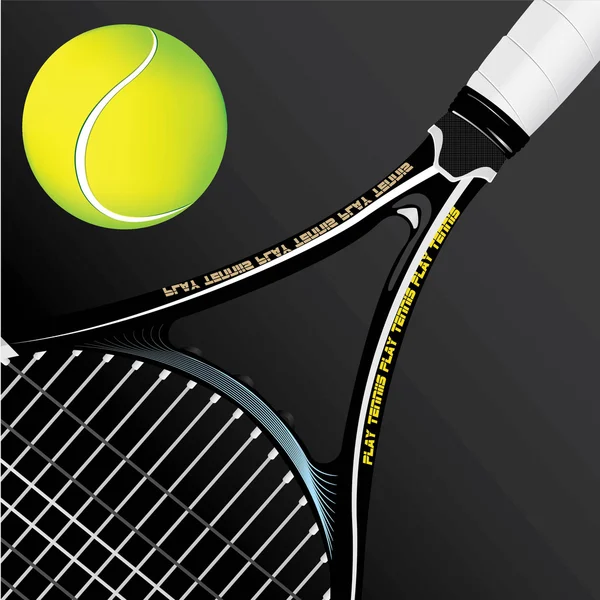 Raqueta de tenis y pelota en negro — Vector de stock