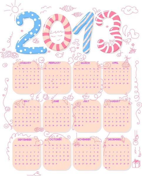 Милий 2013 календар — стоковий вектор