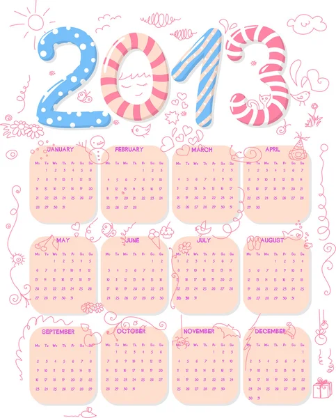 Lindo calendario 2013 — Vector de stock