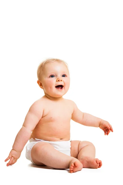 Izole üzerinde beyaz oturma sevimli bebek kız — Stok fotoğraf