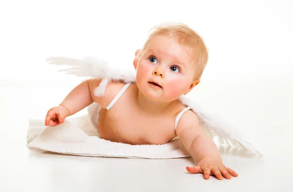 Lindo ángel infantil con alas aisladas en blanco —  Fotos de Stock