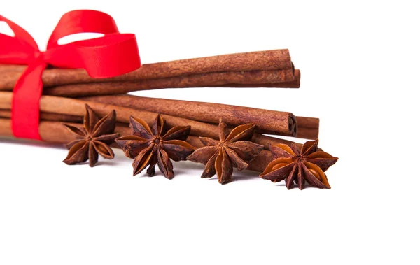 stock image Composition of spices with cinnamon sticks isolated on white