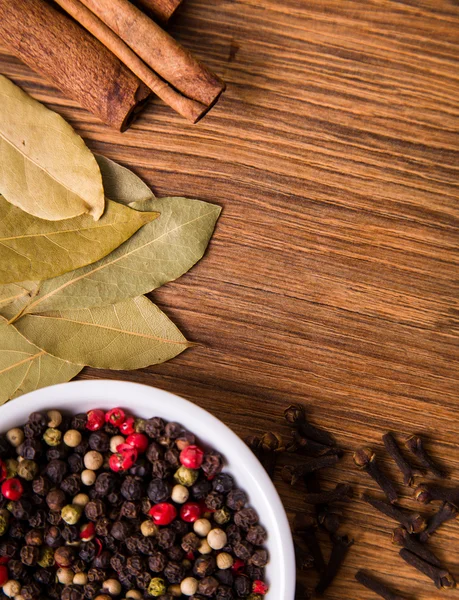 stock image Frame composition of spices on wood, anise,cinnamon,pepper, laurel