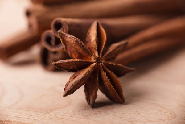 stock image Closeup of spices composition, anise, cinnamon, paprica, curry, pepper