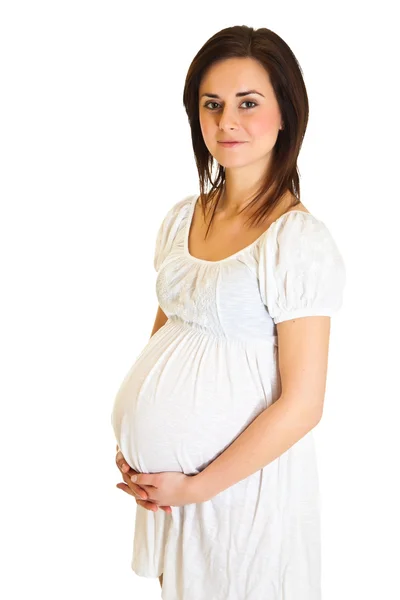 Ciąży brunetka na białym tle — Zdjęcie stockowe