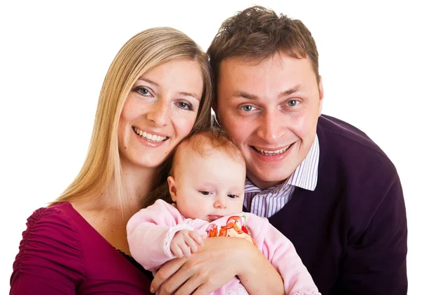 Мати, батько і немовля ізольовані на білому — стокове фото