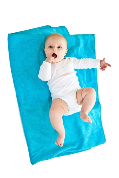 Beaufiful caucasian infant baby girl isolated on white — Stock Photo, Image
