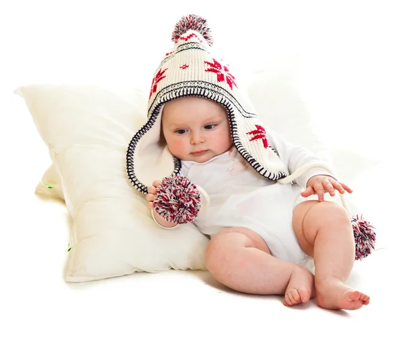 Izole üzerinde beyaz oturmak sevimli bebek kız learinging — Stok fotoğraf