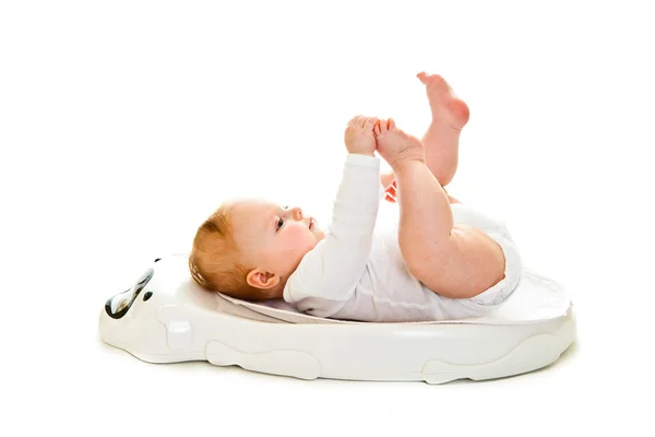 Gewichtung Säugling Mädchen isoliert auf weiß — Stockfoto