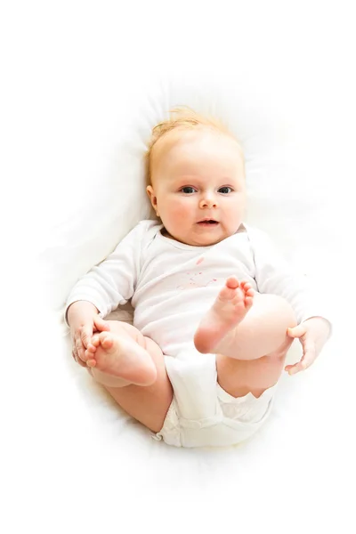 Beaufiful caucasian infant baby girl isolated on white — Stock Photo, Image