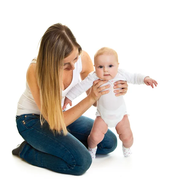 Carino neonata imparare a stare isolato su bianco — Foto Stock
