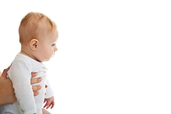 Beauftragte kaukasische Säugling Baby Mädchen isoliert auf weiß — Stockfoto