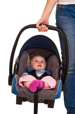 Infant child sitting in car seat clipart