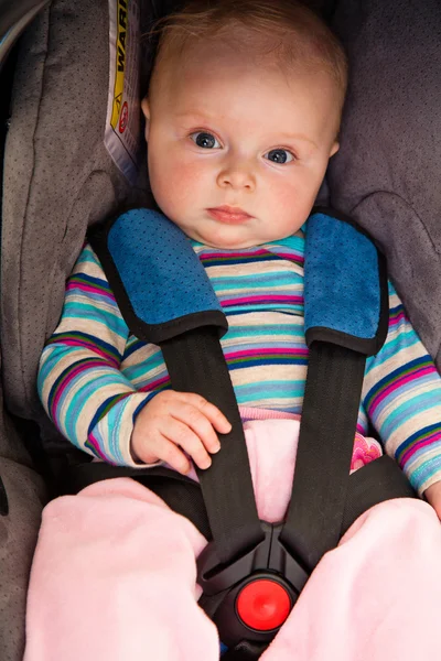 Infant child sitting in car seat — Stock Photo, Image