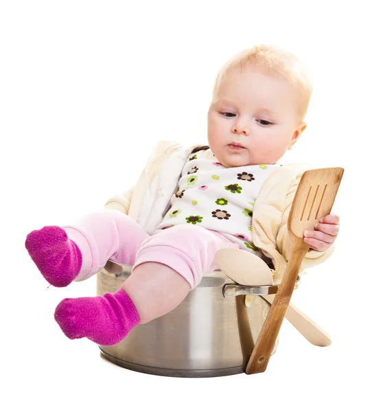 Säugling in Kochtopf isoliert auf weiß — Stockfoto