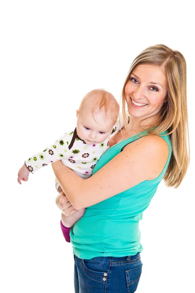 Мати з немовлям ізольована на білому — стокове фото