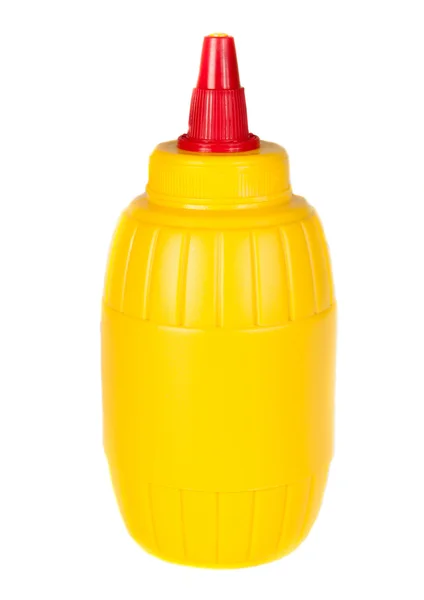 Bottiglia di senape su sfondo bianco — Foto Stock