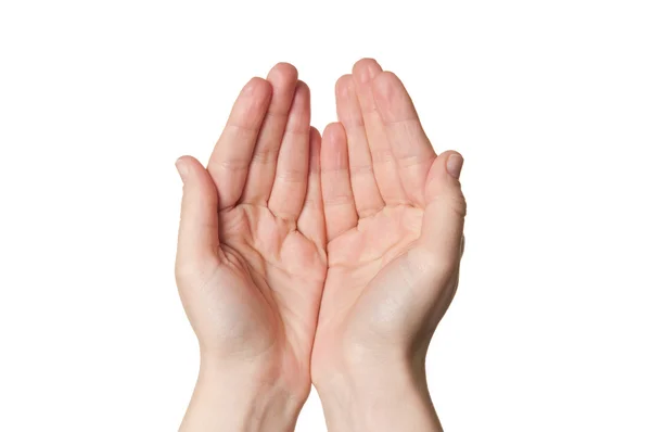 Nő kezét, mint egy fehér háttér — Stock Fotó