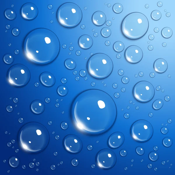 Waterdruppels op blauw — Stockvector