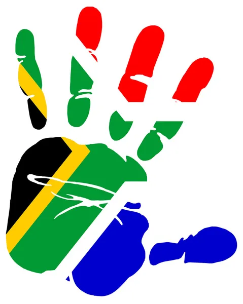 南アフリカ共和国の手印刷フラグ — ストックベクタ