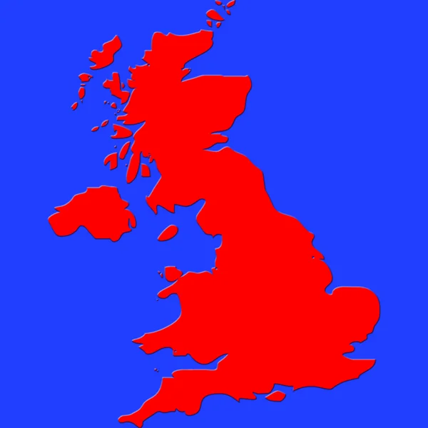 바다 푸른 배경에 대 브리튼의 빨간 지도 — 스톡 사진