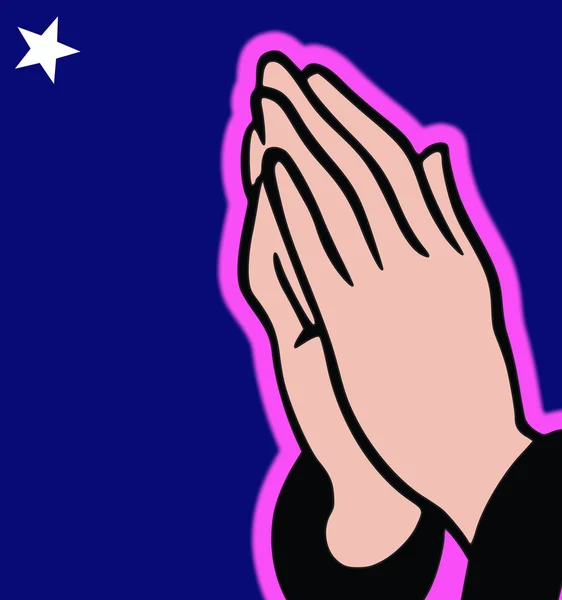Светящиеся руки в молитве со звездой на небе — стоковое фото