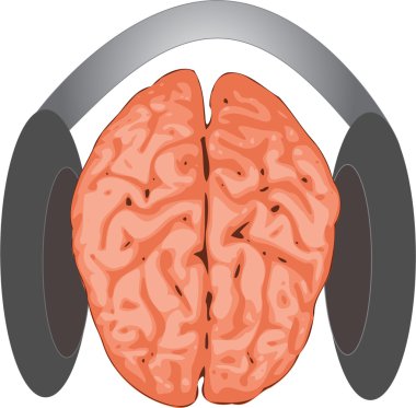 Concept of brain listening to music with a headphone clipart