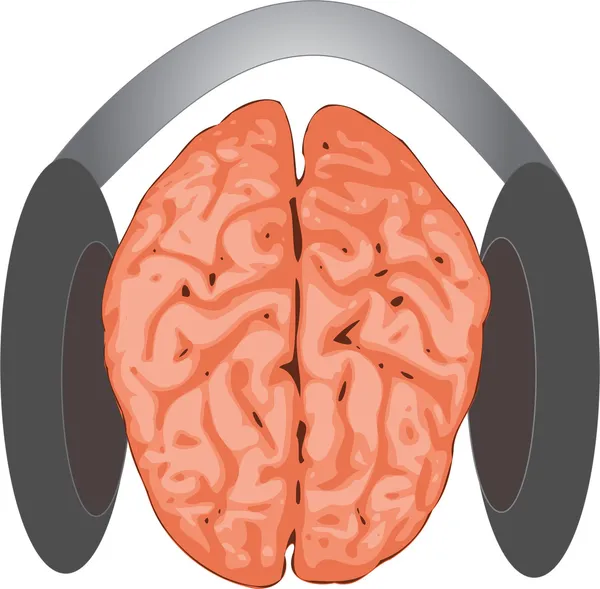 脳のヘッドフォンで音楽を聴くの概念 — ストックベクタ