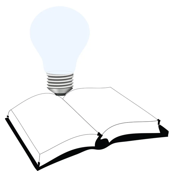 Light bulb near and open book — Stock Vector