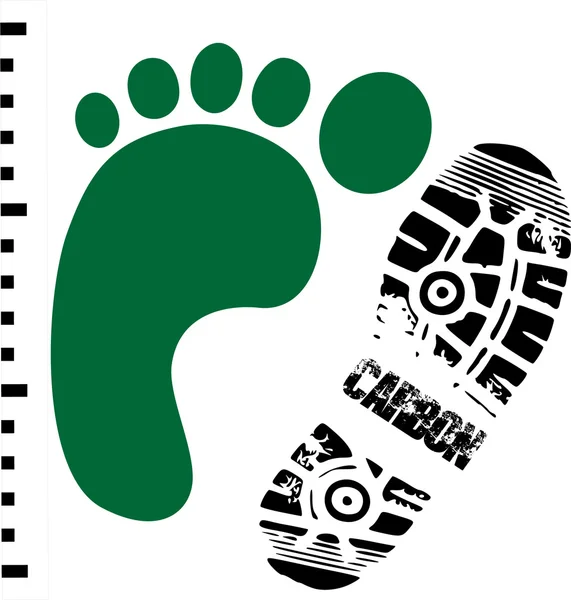 Grüner Fußabdruck und Kohlenstoffschuhdruck — Stockvektor