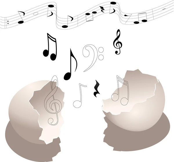 Naissance de notes de musique classique à partir d'un œuf — Image vectorielle