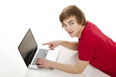 Man working with a laptop clipart