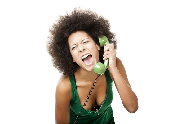 Θυμωμένη γυναίκα στο τηλέφωνο — Φωτογραφία Αρχείου