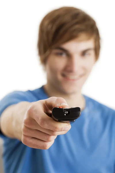 Man with a remote control — Stock Photo, Image
