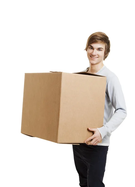 Man holding a card boxes — Stock Photo, Image