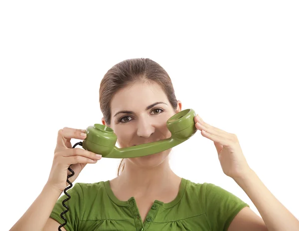 Silly telephone girl — Stock Photo, Image