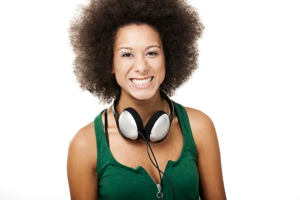 Piękna dziewczyna ze słuchawkami — Zdjęcie stockowe