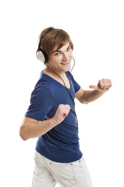 Listen music with headphones clipart