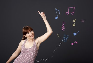 Girl dancing with musical notes clipart