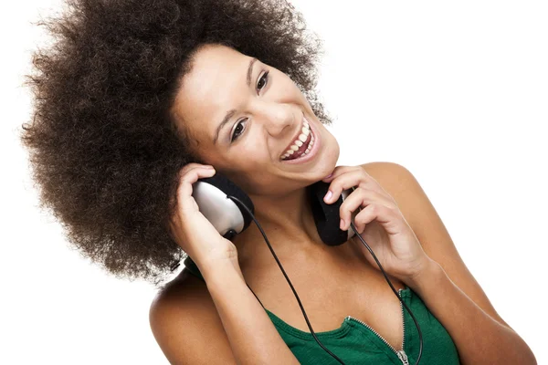 Ευτυχισμένη γυναίκα Ακούστε μουσική — Φωτογραφία Αρχείου