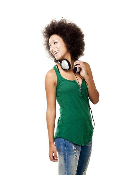Šťastná žena se sluchátky — Stock fotografie