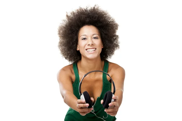 Happy woman with headphones — Stock Photo, Image