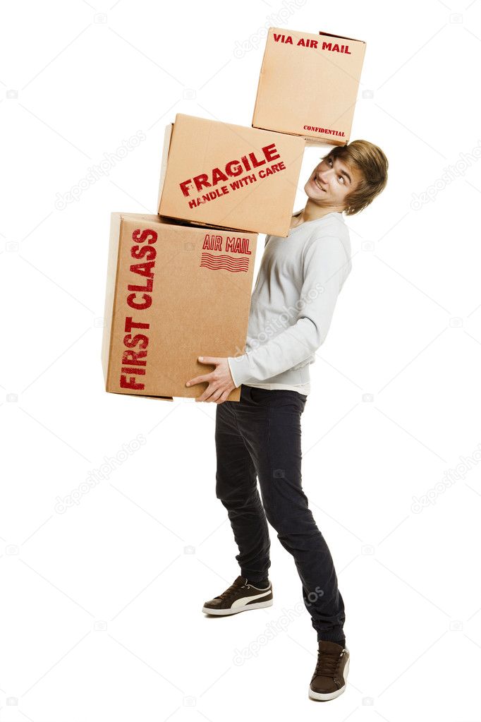Man holding card boxes
